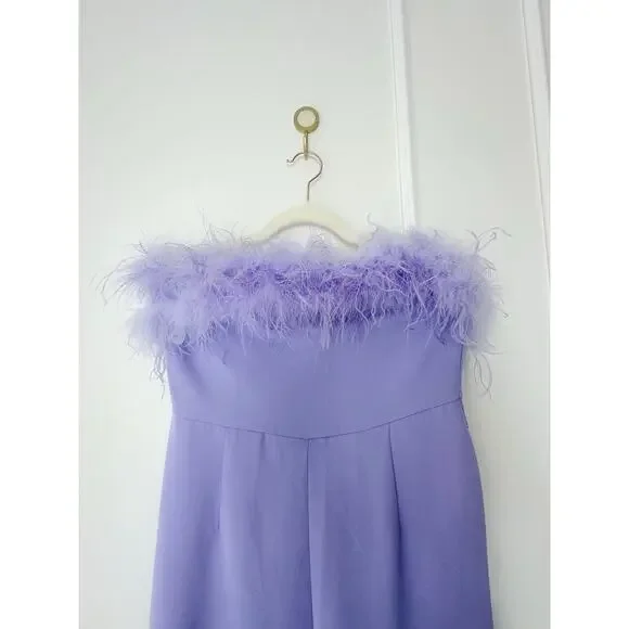 NWT Nasty Gal Feather Strapless Jumpsuit Lavender - Picture 4 of 12